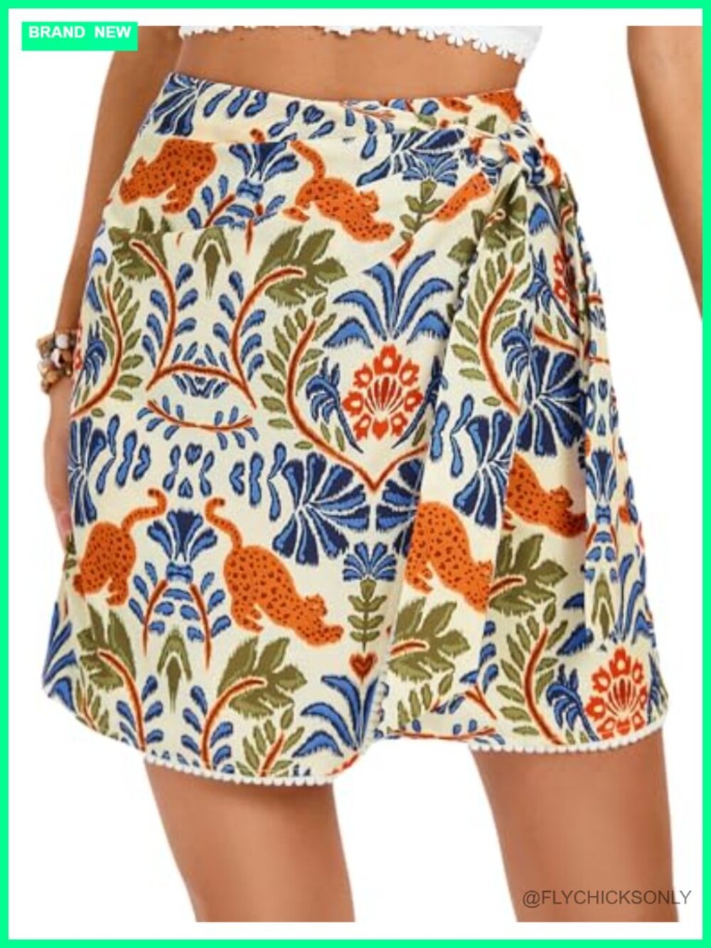 Women's Boho Floral Mini Wrap Skirt High Waisted A-Line Tie Summer Beach